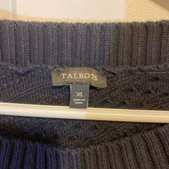 Talbots Navy Blue 100% Cotton Boat Neckline Sweater, Size XL - Picture 2 of 5